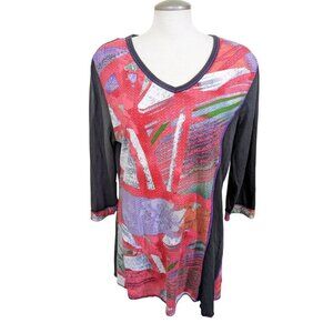 Parsley & Sage Blouse Top Women XL Tunic Artsy Art To Wear Lagenlook Hippie Boho
